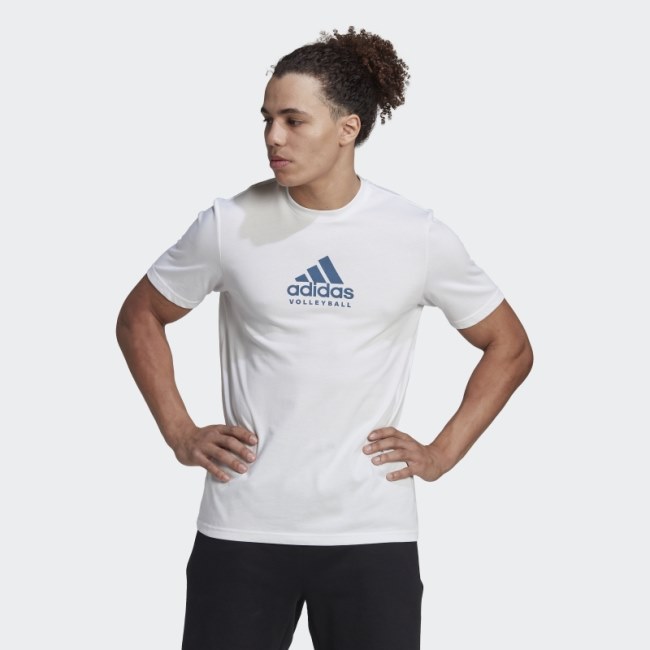 White Adidas Volleyball Graphic Logo Tee