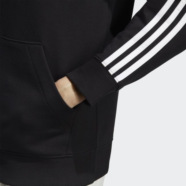 Adidas Black Essentials 3-Stripes French Terry Regular Full-Zip Hoodie