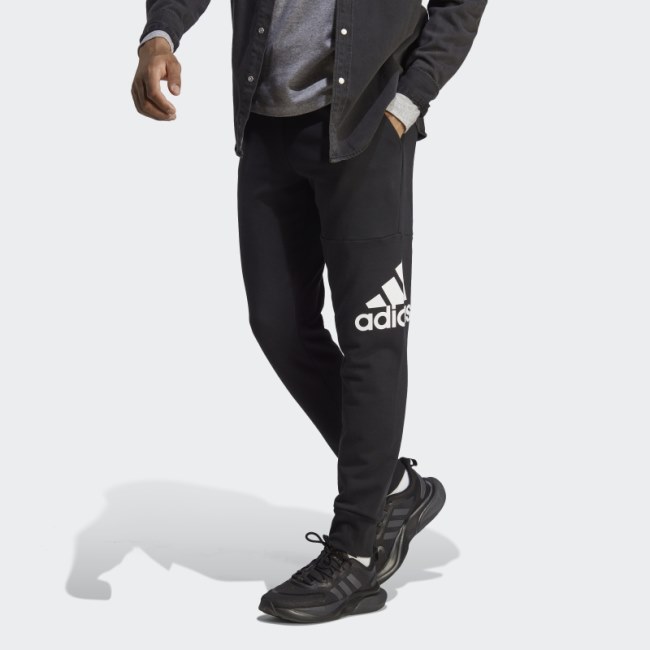 Black Adidas Essentials French Terry Tapered Cuff Logo Pants
