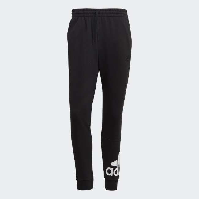 Adidas Black Essentials French Terry Tapered Cuff Logo Pants