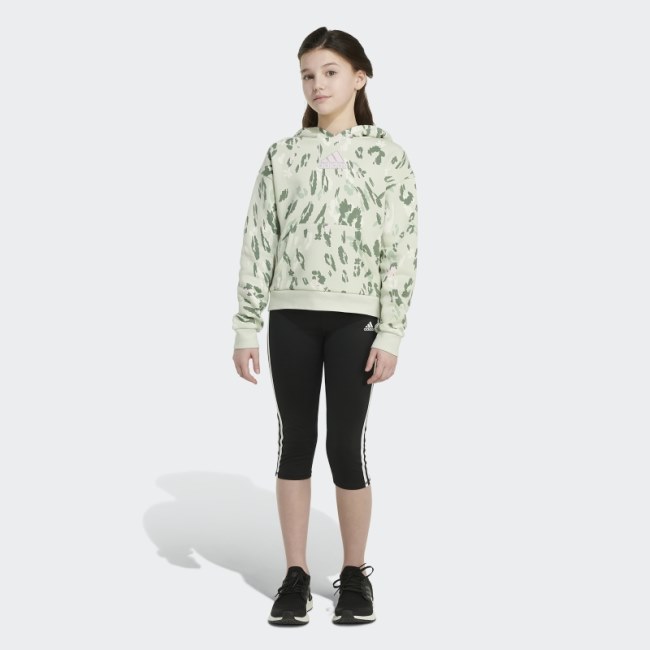 Allover Print Fleece Pullover Hoodie (Extended Size) Green Adidas