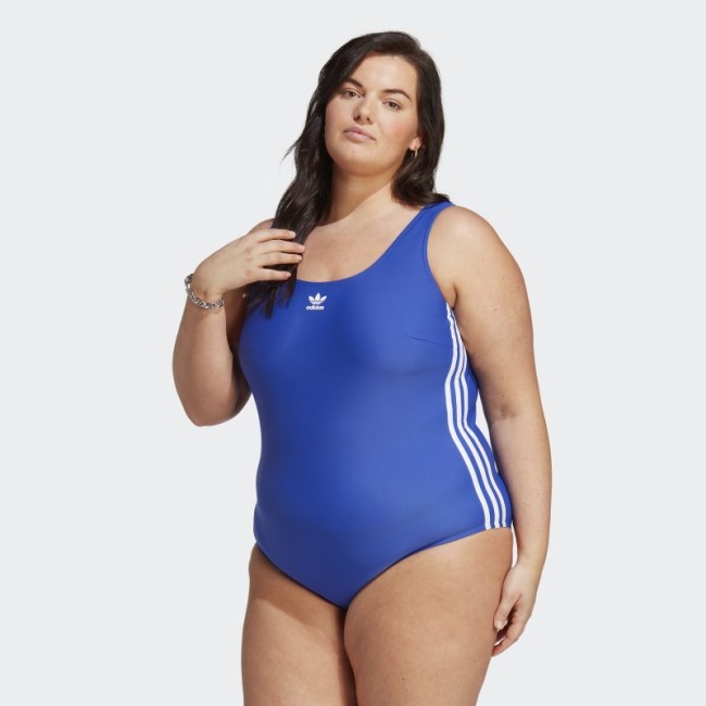 Adicolor 3-Stripes Swimsuit (Plus Size) Blue Adidas