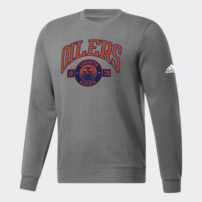 Grey Oilers Fleece Crew Sweatshirt Adidas