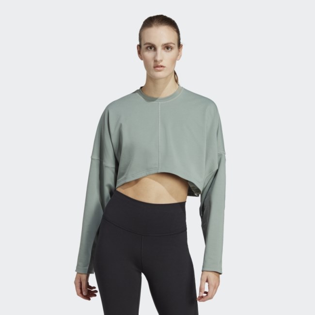 Hot Adidas Silver Green Yoga Studio Crop Sweatshirt