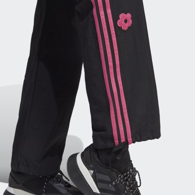 Adidas Black 3-Stripes Cargo Pants With Chenille Flower Patches