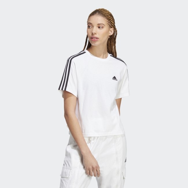 Essentials 3-Stripes Single Jersey Crop Top White Adidas