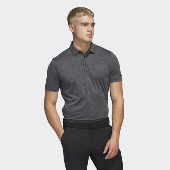 Adidas Textured Jacquard Golf Polo Shirt Grey