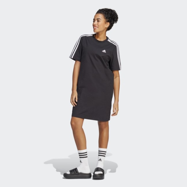 Adidas Essentials 3-Stripes Single Jersey Boyfriend Tee Dress Black