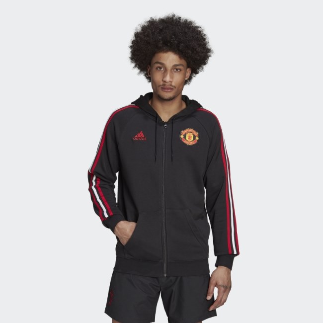 Manchester United 3-Stripes Full-Zip Hoodie Adidas Black