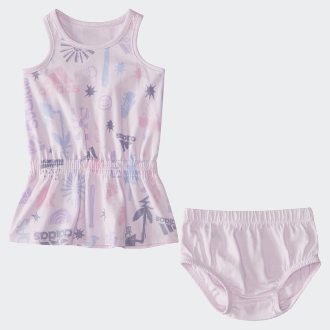 Pink Allover Print Dress and Bloomer Set Adidas