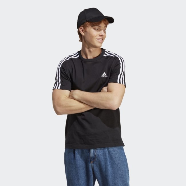 Adidas Black Essentials Single Jersey 3-Stripes Tee
