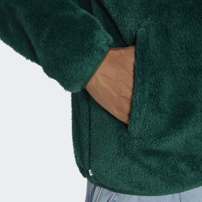 Essentials+ Fluffy Fleece Track Jacket Dark Green Adidas
