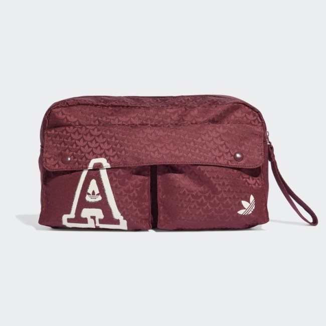 Adidas Red Trefoil Jacquard Monogram Oversized Waist Bag Fashion