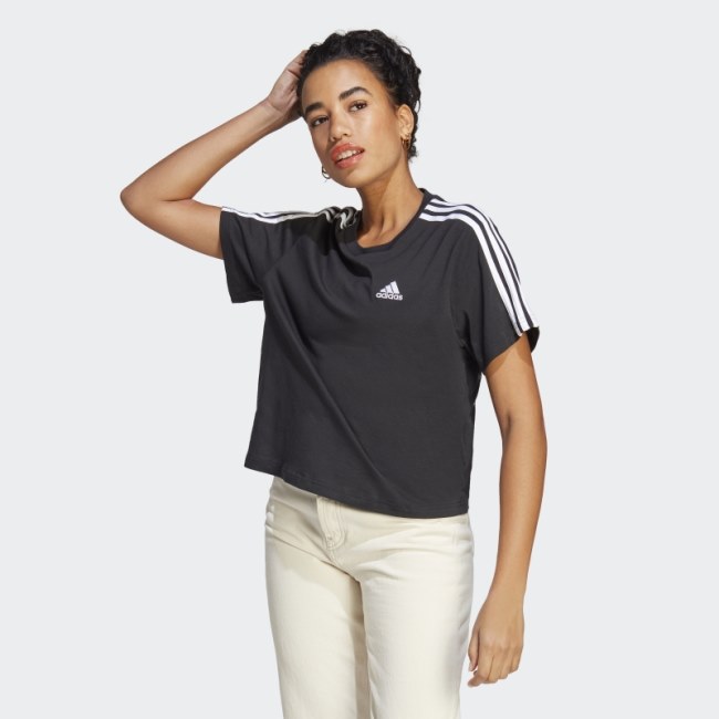 Adidas Essentials 3-Stripes Single Jersey Crop Top White Stylish