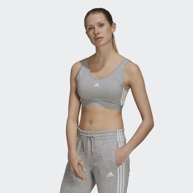 Medium Grey Adidas Essentials 3-Stripes Crop Top With Removable Pads