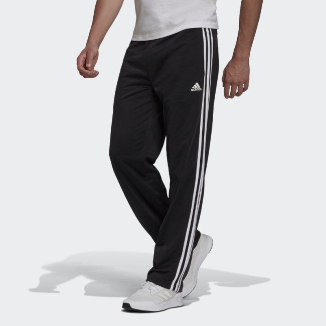 Adidas Black Primegreen Essentials Warm-Up Open Hem 3-Stripes Track Pants