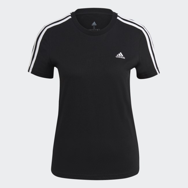 Black Essentials Slim 3-Stripes T-Shirt Adidas