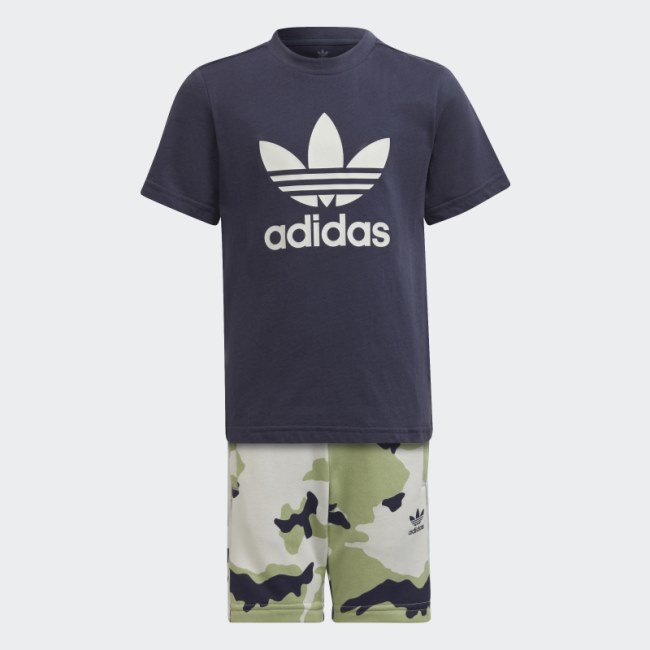Navy Adidas Camo Shorts and Tee Set
