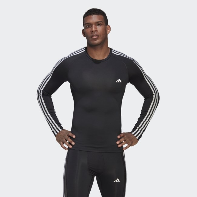 Black Techfit 3-Stripes Training Long-Sleeve Top Adidas