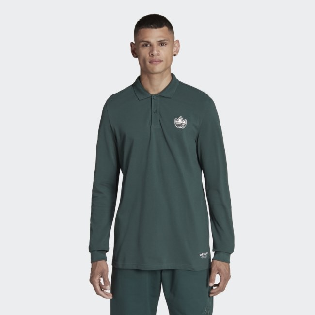 Graphics Campus Long Sleeve Polo Shirt Mineral Green Adidas
