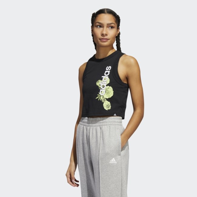 Adidas SuperHer Floral Graphic Crop Muscle Tank Black