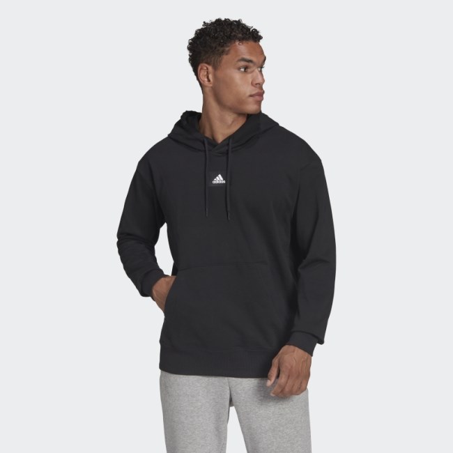 Black Adidas Essentials FeelVivid Cotton French Terry Drop Shoulder Hoodie