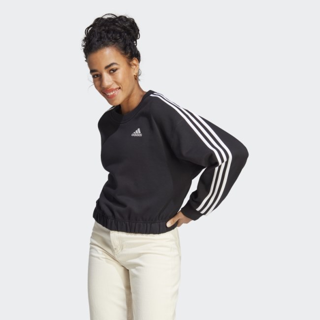 Black Essentials 3-Stripes Crop Sweatshirt Adidas
