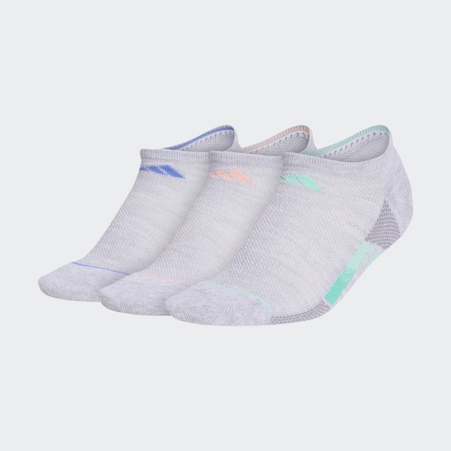 Light Grey Adidas Superlite Stripe No-Show Socks 3 Pairs