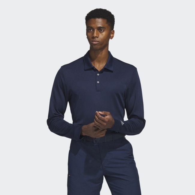 Navy Adidas Long Sleeve Polo Shirt