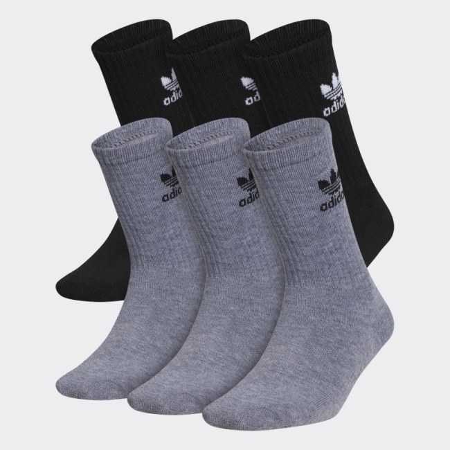 Grey Adidas Trefoil Crew Socks 6 Pairs