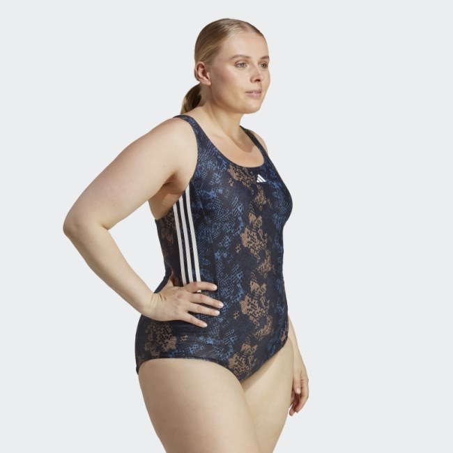 Adidas 3-Stripes Graphic Swimsuit (Plus Size) Steel