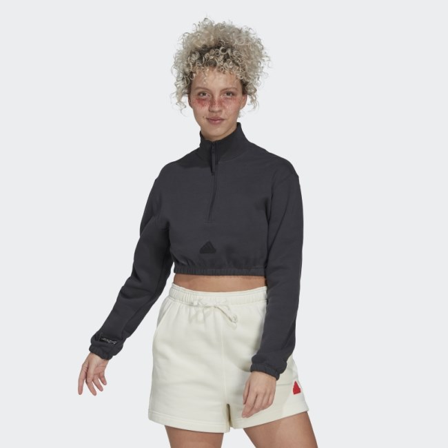 Adidas Cropped Half-Zip Sweatshirt White