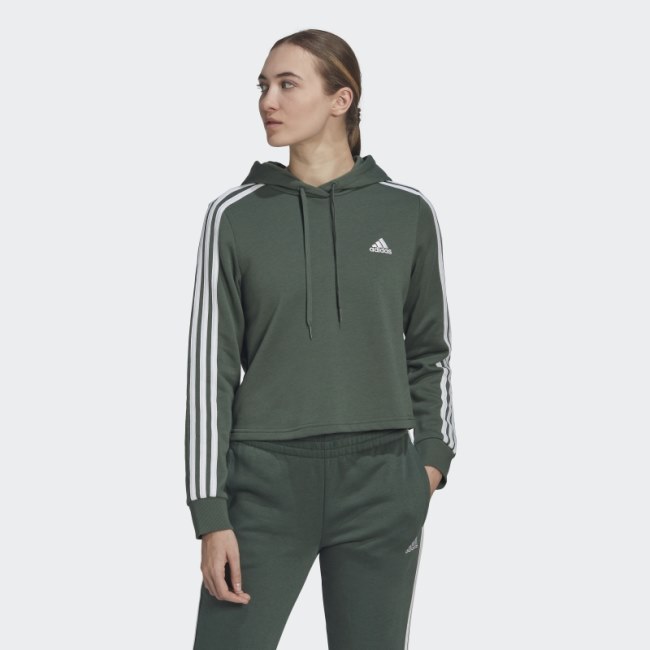 Green Oxide Adidas Essentials 3-Stripes Cropped Hoodie