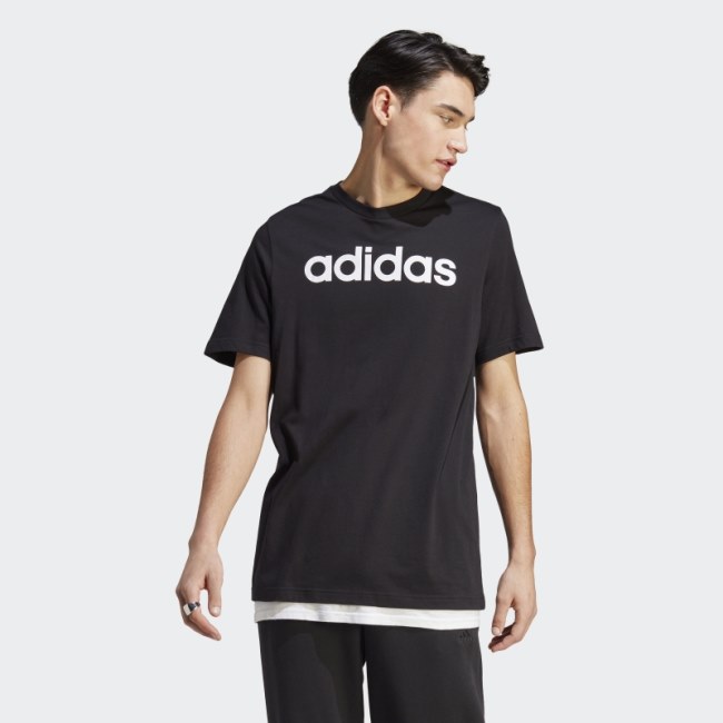 Adidas Essentials Single Jersey Linear Embroidered Logo Tee Black