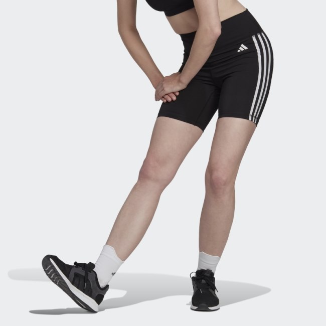 Adidas Black Training Essentials 3-Stripes High-Waisted Short Leggings Stylish