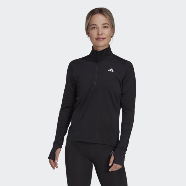 Black Adidas Fast Running Half-Zip Long Sleeve Top