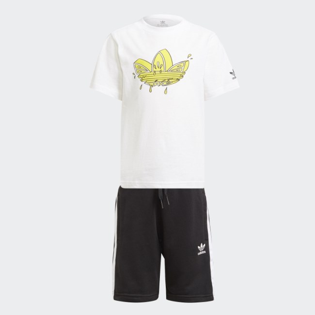 Adidas Graphic Trefoil Shorts Tee Set White