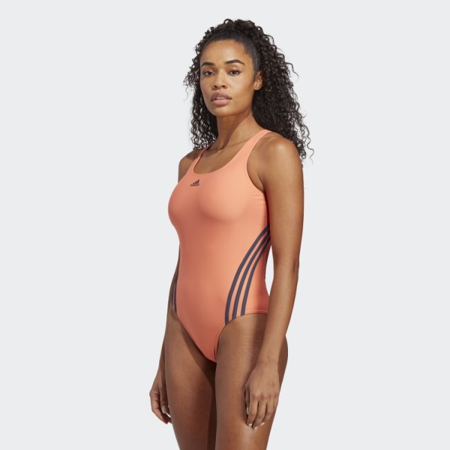 Coral Adidas 3-Stripes Swimsuit