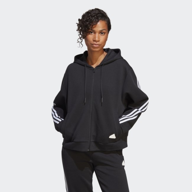 Adidas Black Future Icons 3-Stripes Full-Zip Hoodie