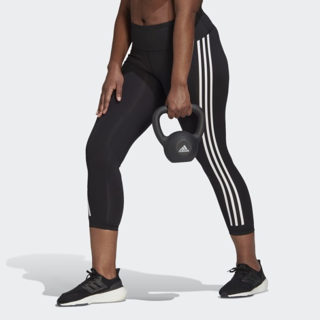 Adidas Black Optime TrainIcons 3-Stripes 7/8 Leggings (Plus Size)