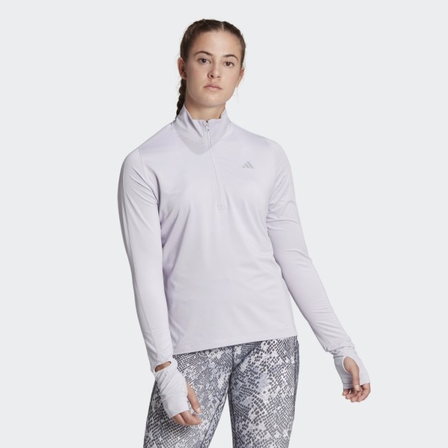 Adidas Fast Running Half-Zip Long Sleeve Top Silver Dawn Fashion