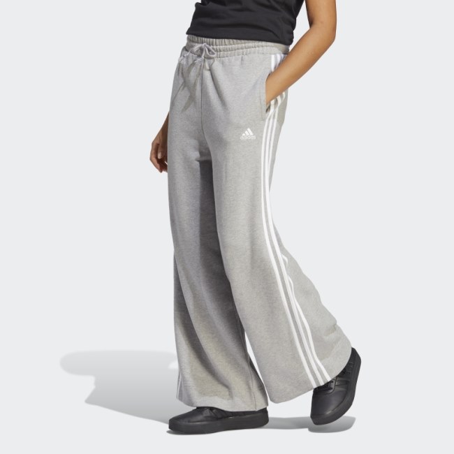 Essentials 3-Stripes French Terry Wide Pants Medium Grey Adidas