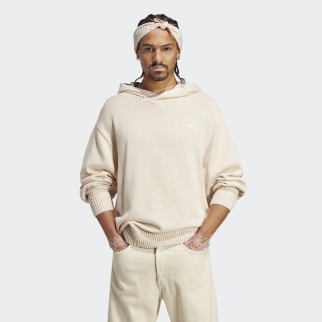 Adidas White Premium Essentials Knit Hoodie
