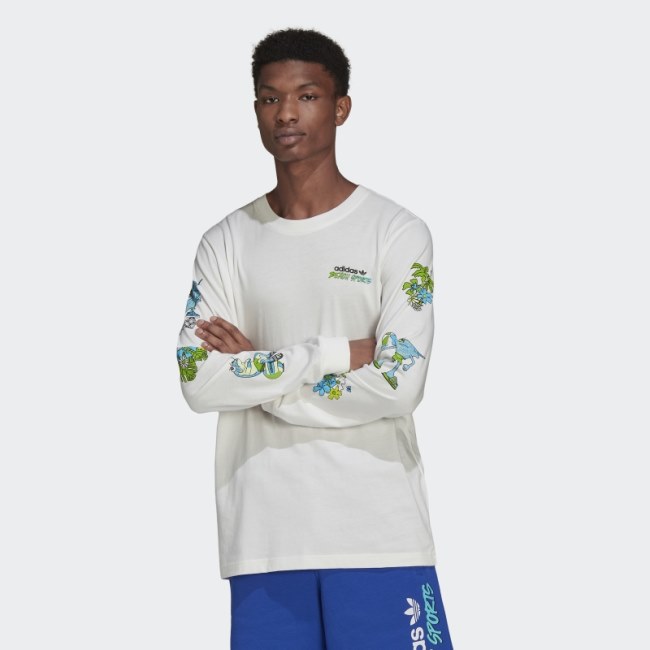 Adidas Graphic Stoked Fish Long Sleeve T-Shirt White