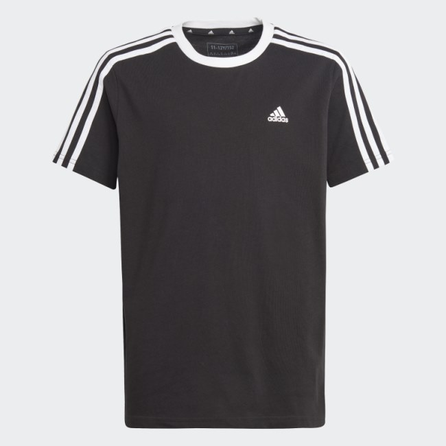 Adidas Black Essentials 3-Stripes Cotton Loose Fit Boyfriend T-Shirt