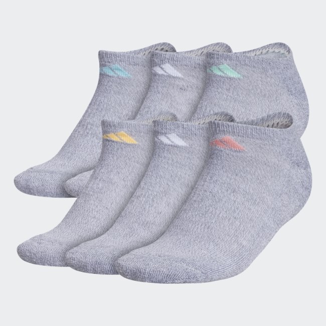 Adidas Medium Grey Athletic Cushioned No-Show Socks 6 Pairs