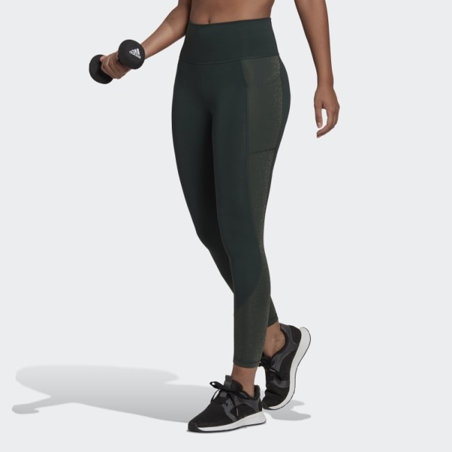 Green Optime Training Shiny Full Length Leggings Adidas