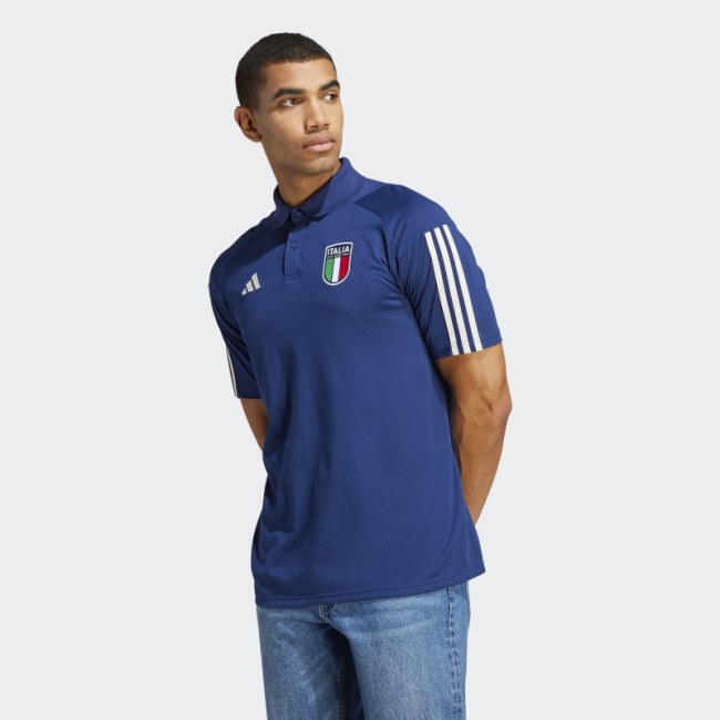 Adidas Italy Tiro 23 Cotton Polo Shirt Dark Blue