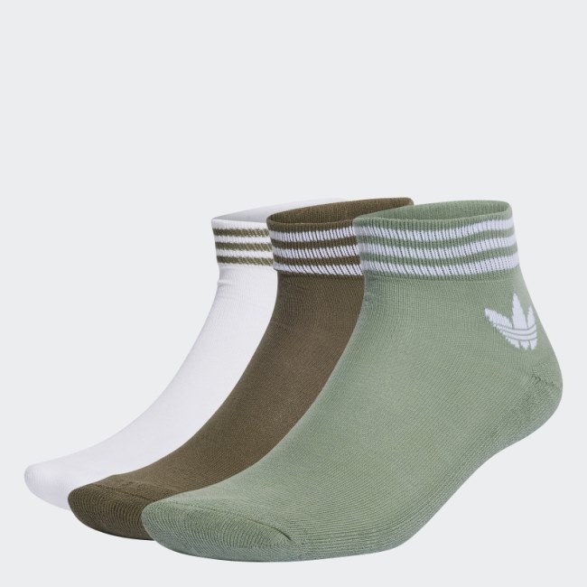 Adidas Silver Green Trefoil Ankle Socks 3 Pairs