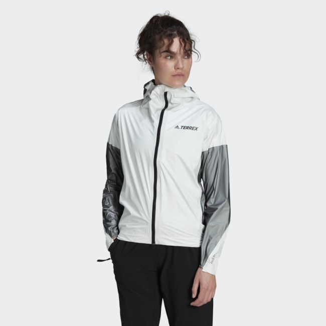 White Adidas Terrex Agravic Three-Layer Pro Rain Jacket